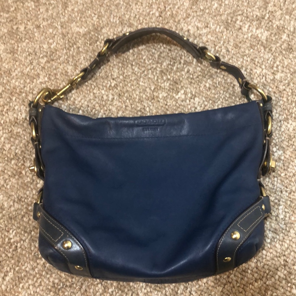 Authentic coach navy blue leather purse